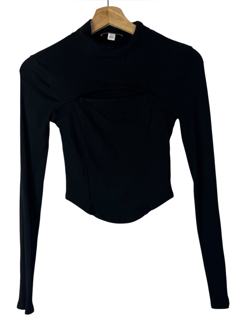 Topshop Black Mock Neck Ribbed Cut Out Bust Cropped Long Sleeve Top 4
